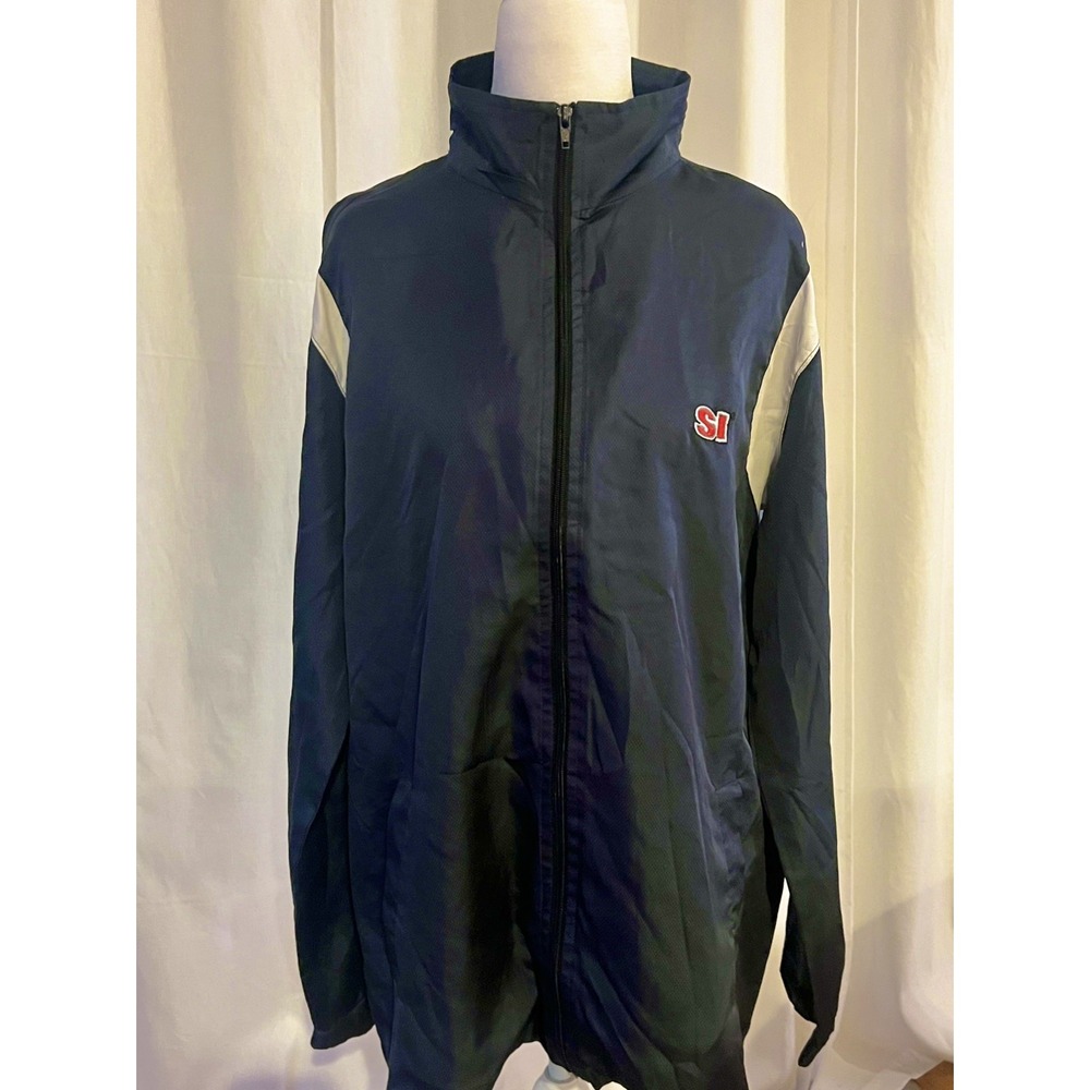 Sports Illustrated Mens Windbreaker Jacket Navy Blue Full Zip Track Coat Large